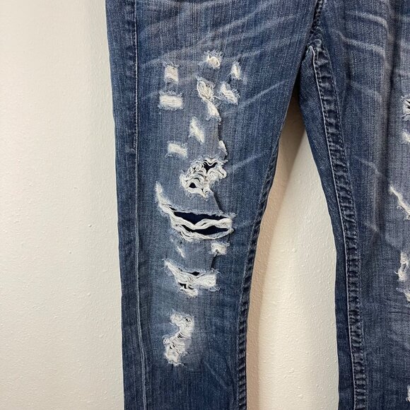 True Religion Blue Denim Slim Fit Jeans With Rips & Faded Detailing - Casual Sty - Picture 4 of 15